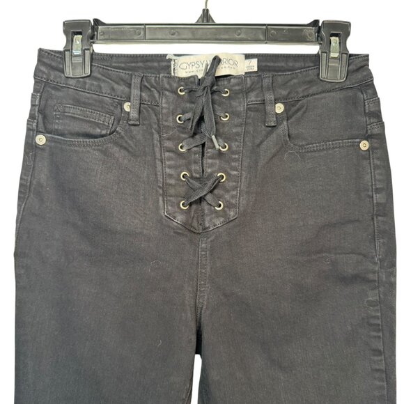 Gypsy Warrior Black High Waisted Lace Up Skinny Jeans Pants Goth Punk Emo Size 7 - Picture 2 of 8